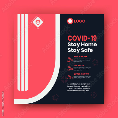 Corona virus or covid-19 campaign poster for social media post.Virus warning social media square post.