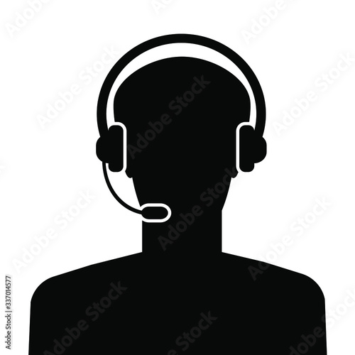 dispatcher icon .silhouette of a man with headphones vector isolated. 