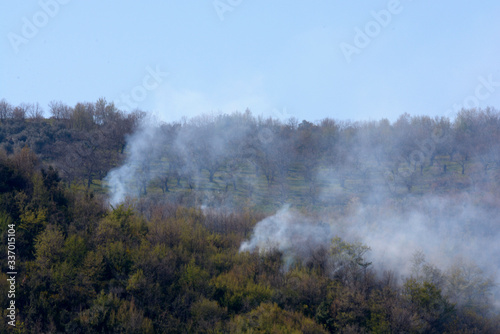 Italia : Incendio montano a Giffoni Valle Piana, 9 Aprile 2020. © GL