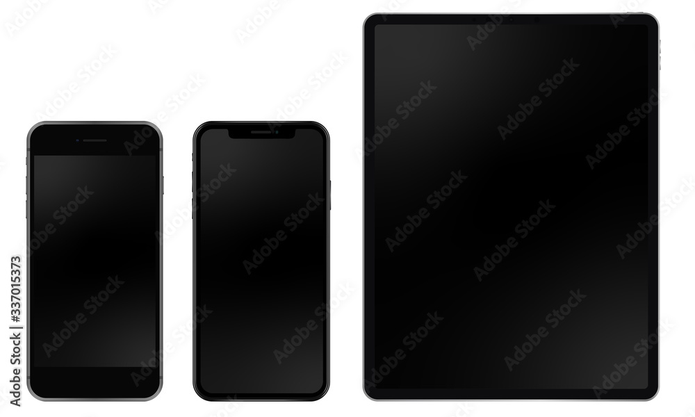 2 smartphones and 1 tablet with realistic screens on white background. Mockup for your design or website. Perfect for web design and ui/ux. 2 smartphones and 1 tablet with realistic screens on white background. Mockup for your design or website. Perfect for web design and ui/ux.