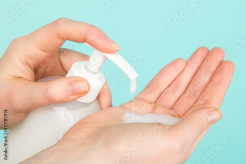 Prevention of coronavirus. Closeup of person washing hands isolated. Cleanliness and body care concept.