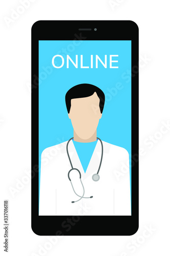 doctor with online chaat in phone. Medical care concept