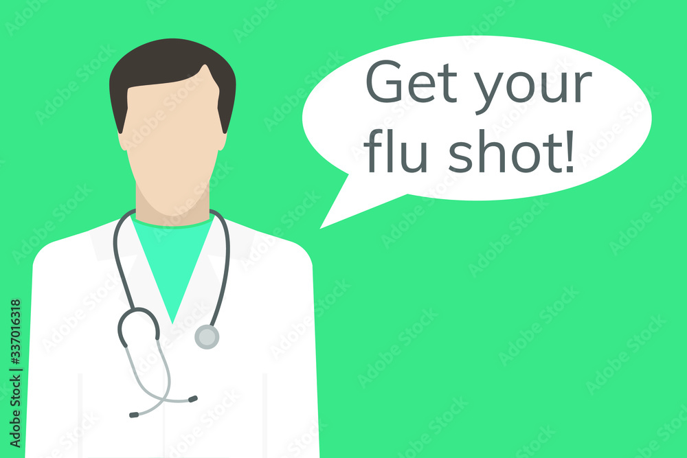 doctor with stethoscope. Get your flu shot doctor with stethoscope. Get your flu shot