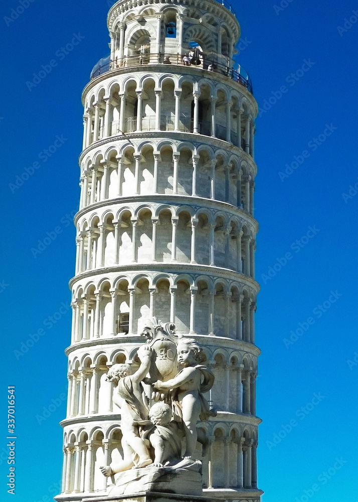 PISA, TUSCANY, ITALY, SEPTEMBER 21 2019: Piazza del Duomo in Pisa. Leaning Tower of Pisa.