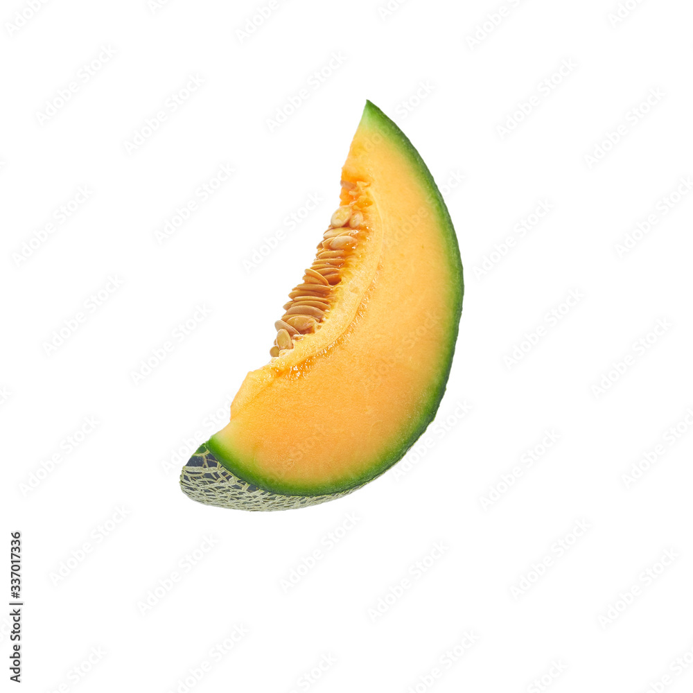 cantaloupe melon slice on white background