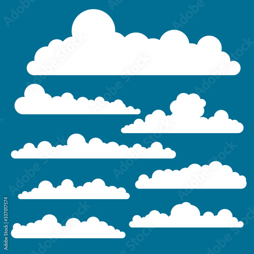 Cloud set isolated on blue background. Vector illustration