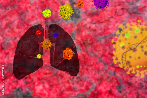the illusration of corona virus covid-19 with abstract background. the virus attack people lungs.