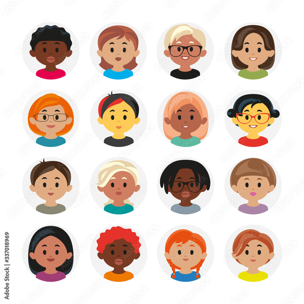 Multinational People Profiles Icon Set Multinational People Profiles Icon Set