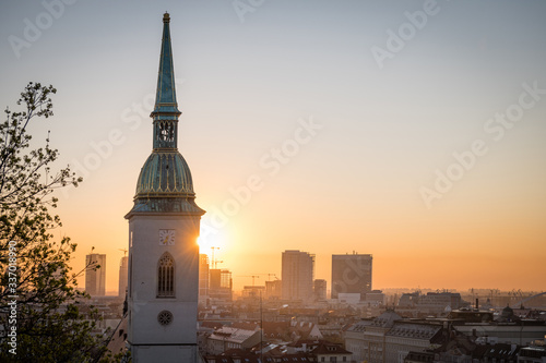 Photography Cityscape of Bratislava at dawn with St