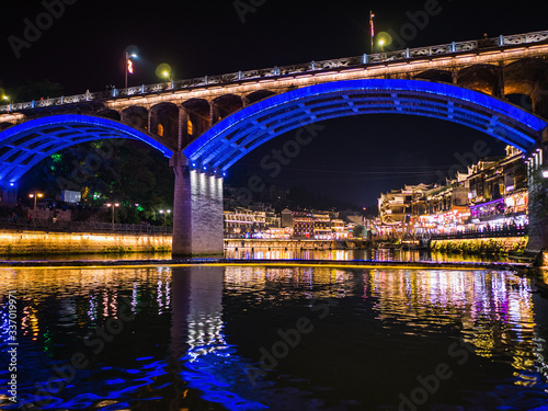 Scenery view in the night of fenghuang old town .phoenix ancient town or Fenghuang County is a county of Hunan Province, China