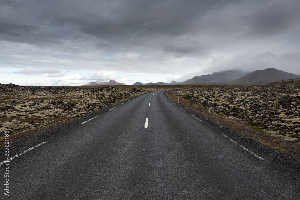 Icelandic loneliness over empty highway 