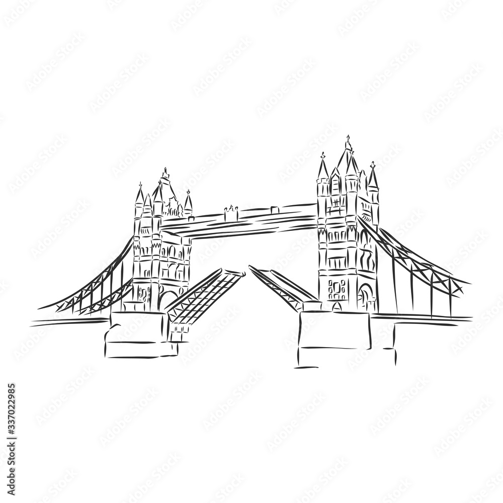 Obraz premium Tower Bridge hand draw sketch illustration, London landmarks