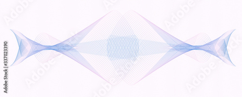 Light colored watermark pattern. Line art design in blue, pink. Symmetric ornament on undulating curves. Vector abstract background. Template for cheque, ticket, banknote, coupon. EPS10 illustration