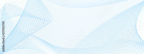 Light blue net of subtle lines. Dynamic abstract background. Technology line art pattern. Vector guilloche design. Colored watermark. Template for banner, voucher, flyer, cheque. EPS10 illustration