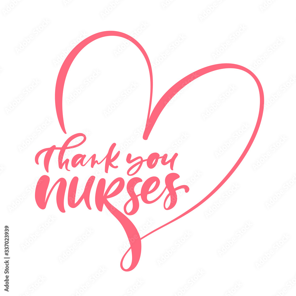Thank you nurses red lettering vector text and heart on white ...