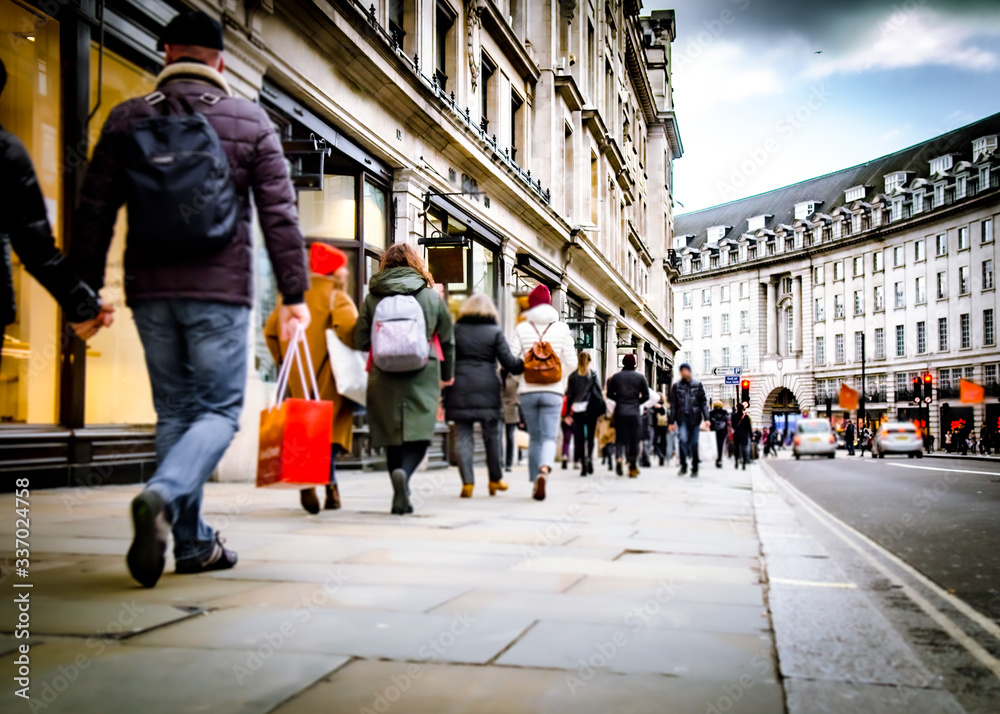 Crowds of people on London shopping street Crowds of people on London shopping street