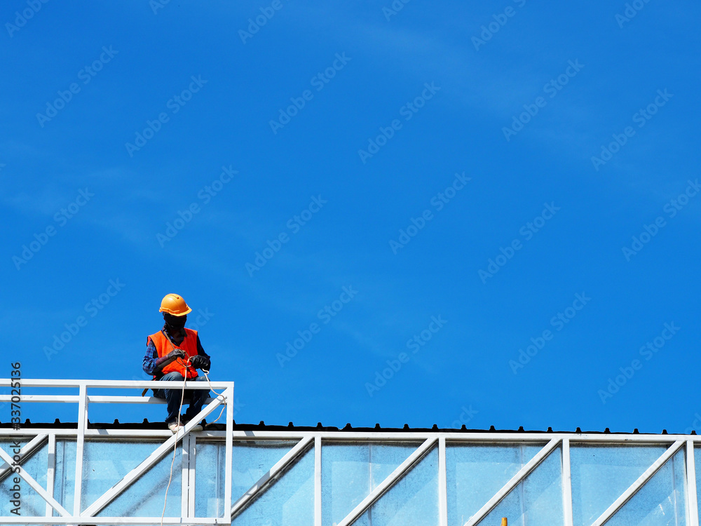 Man Working on the Working at height Man Working on the Working at height