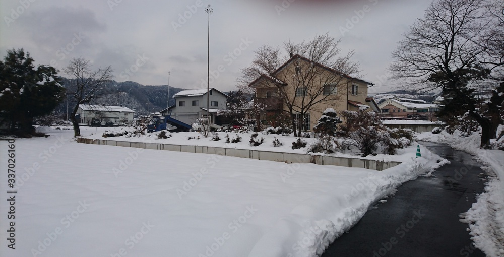 Gunma rural snow landscape. One side is pure white. Gunma rural snow landscape. One side is pure white.
