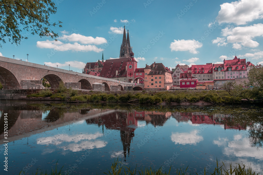 Fototapeta premium view of the river donau in regensburg