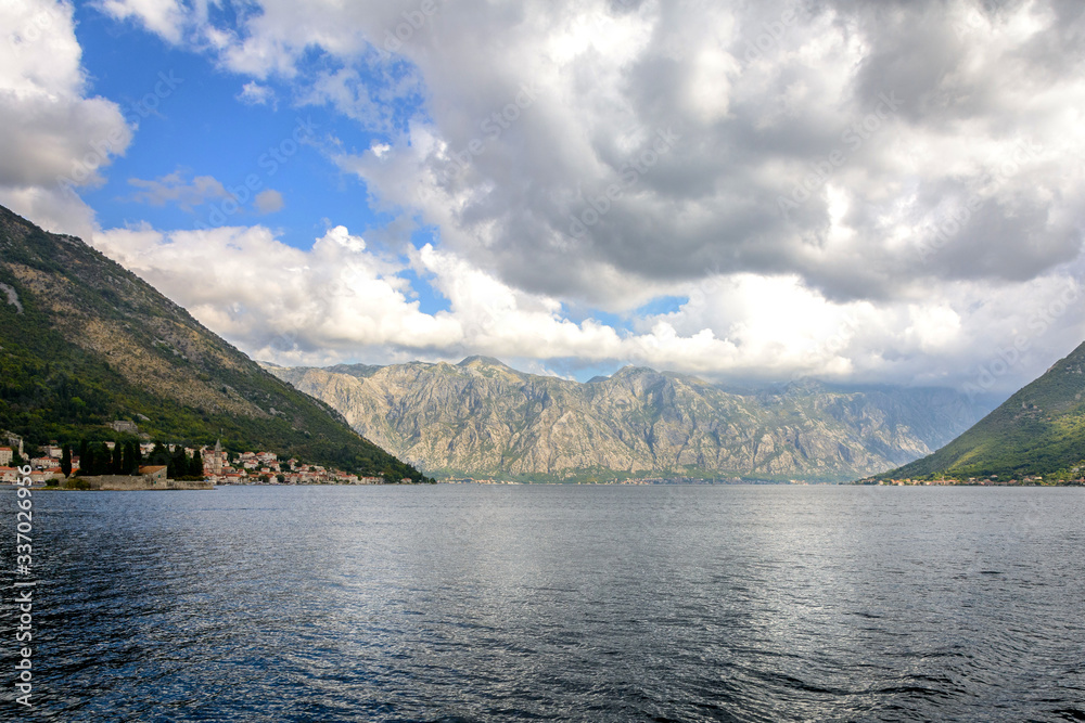 Kotor Bay. Boat trip overlooking the Montenegrin mountains