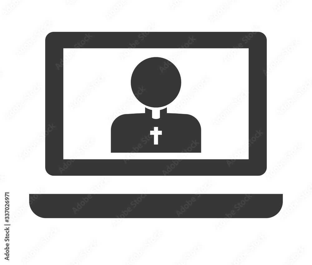 icon Livestreaming Gottesdienst. Computerbildschirm und Pastor