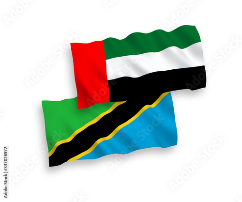 Flags of Tanzania and United Arab Emirates on a white background