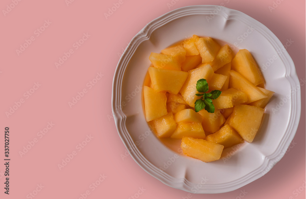 freshly melon ready to eat on a dish. freshly melon ready to eat on a dish.