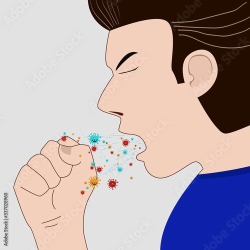 illustration of a coughing man transmitting a virus. infected with diseases, bacteria, and epidemics. isolated on a white background. vector