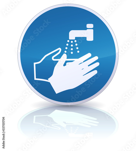 Panneau d'obligation de laver ses mains (reflet)