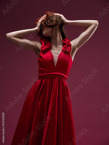 woman in red dress