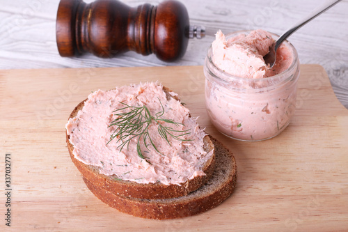Smoked Salmon, Cream Cheese, Dill and Horseradish Pate on Rye Bread Slices