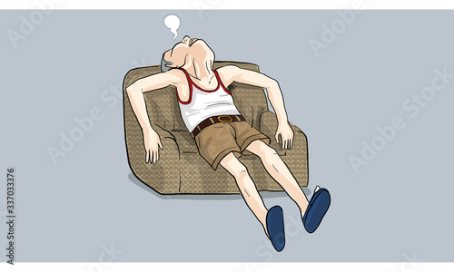 man sitting on sofa feel sleepy