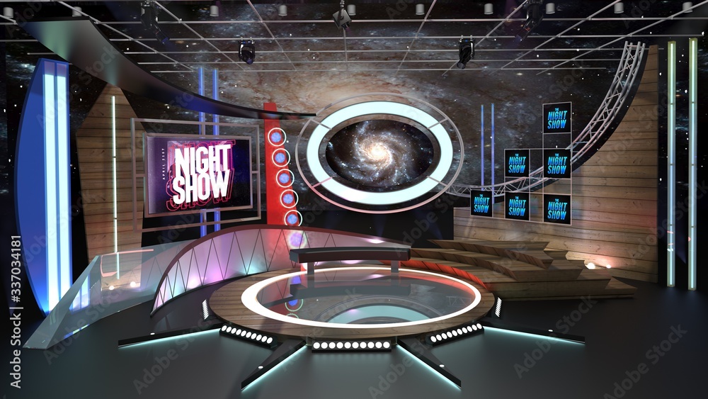 Virtual TV Studio Talkshow 1. 3d Rendering. This background was created in  high resolution with 3ds Max-Vray software. You can use it in your virtual  studios. Stock Illustration | Adobe Stock