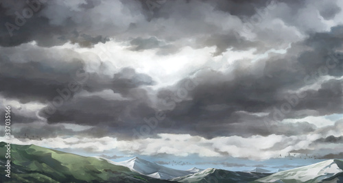Cloudy sky , Overcast sky - 2D painting background. © Deztinie