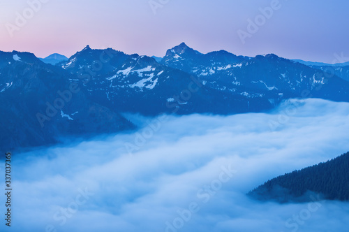 Mountain landscape at dawn, Cascade range, Mt. Ranier National Park, Washington, USA