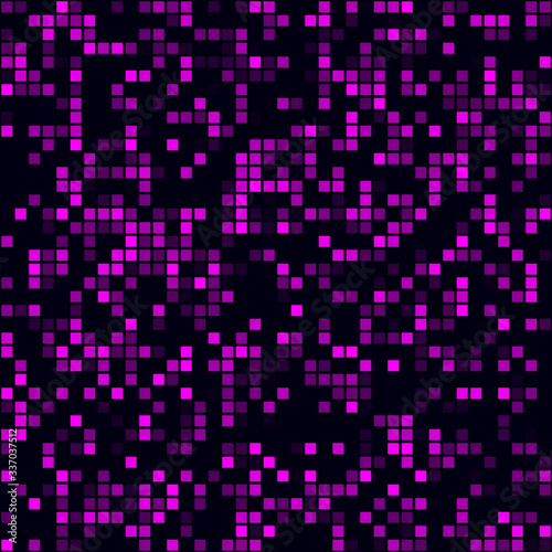 Abstract digital pattern. Sparse pattern of squares. Magenta colored seamless background. Modern vector illustration.