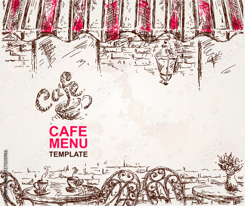 Vintage Paris Cafe Hand Drawn Vector Background