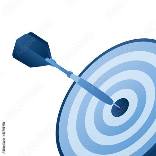 Hit target. Blue Darts isolated on white background. Dartboard and one arrow.