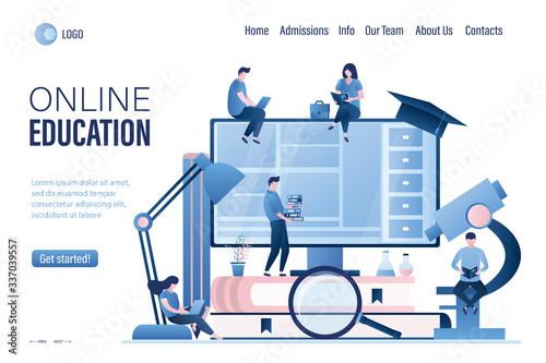 Online education landing page template. Home schooling or e-learning concept. Exam preparation banner.