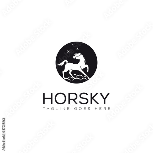 logo horsky, elegant horse in the night atmosphere vector