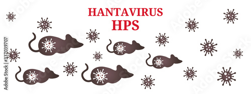 Rats - pathogens and vectors of the hantaviruses. Abstract model of hantavirus with title. Isolated on white background. photo