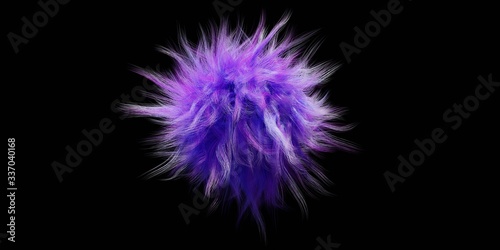 Multi-colored fur ball on a black background.