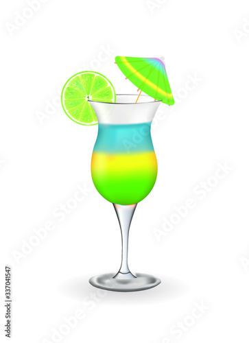 Summer cocktail with lime and umbrella, vector