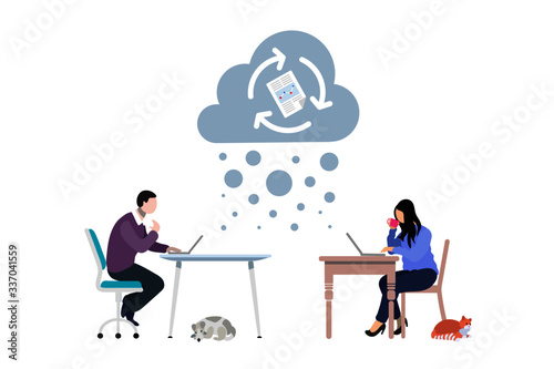 Remote workers collaborating on a central document in the cloud.