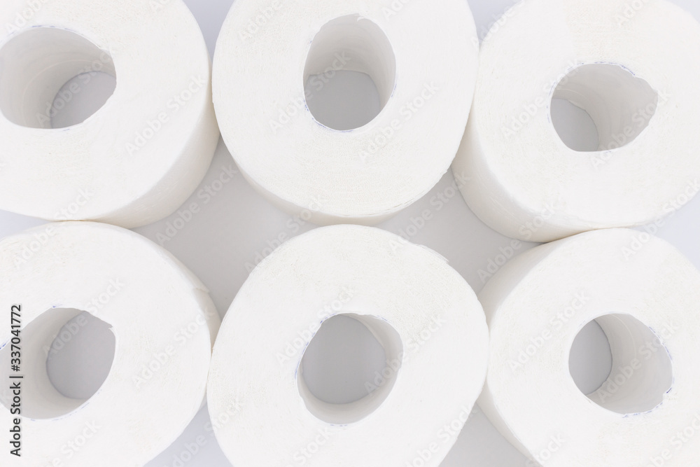White toilet paper, rolled, on white, background White toilet paper, rolled, on white, background