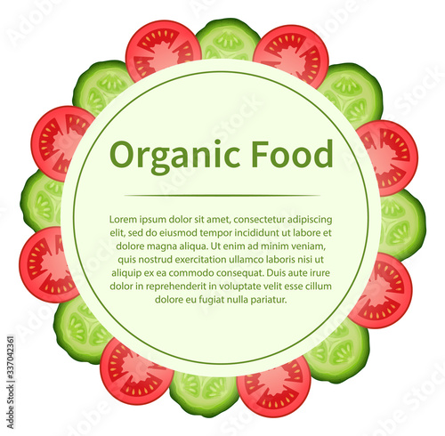 Isolated round vegetable frame .Assorted sliced vegetables for salad. Vector template. Flat style.