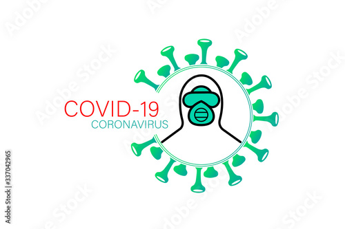 WebMan use mask vector. Vector Wear Face Mask sign for people. Warning sign recommend use of protective face mask in prevention Coronavirus.Health concept. photo