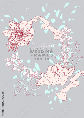 Fotografie, Obraz Winter Wedding Vector  Invitation - Camelia&Ribbons