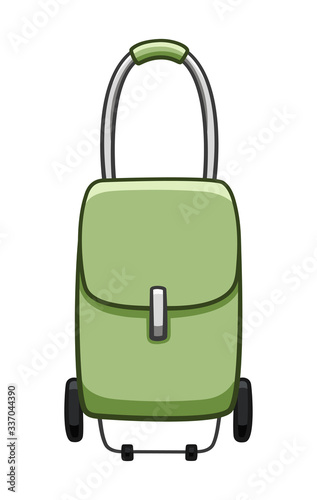 Green rolling bag for shopping isolated illustration on white background