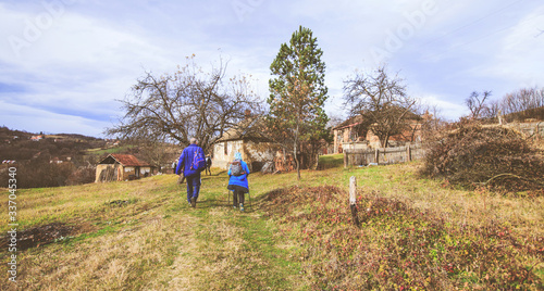 Hiking Group Of People Walking In Nature